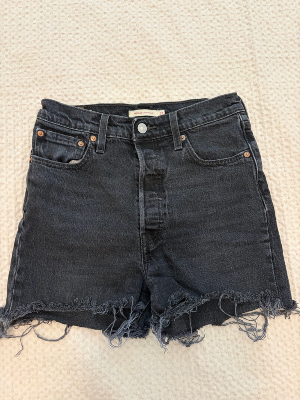 Levi's Black High-Rise Frayed Hem Denim Shorts